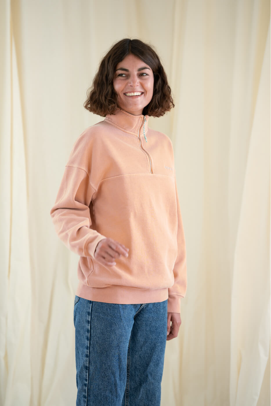 Sweatshirt zippé mixte - Teinture naturelle - Orange Pêche