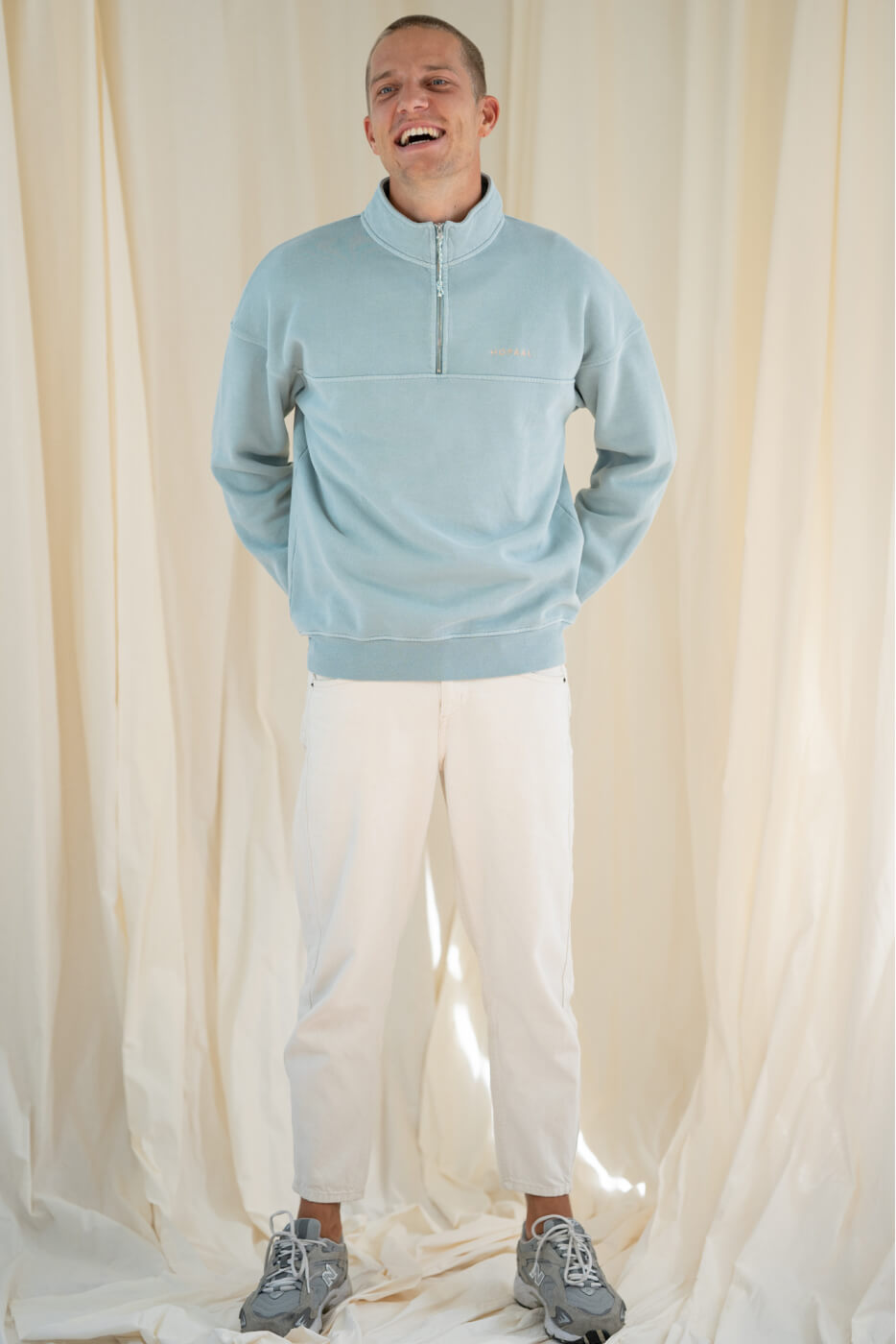 Sweatshirt zippé mixte - Teinture naturelle - Bleu aquatique