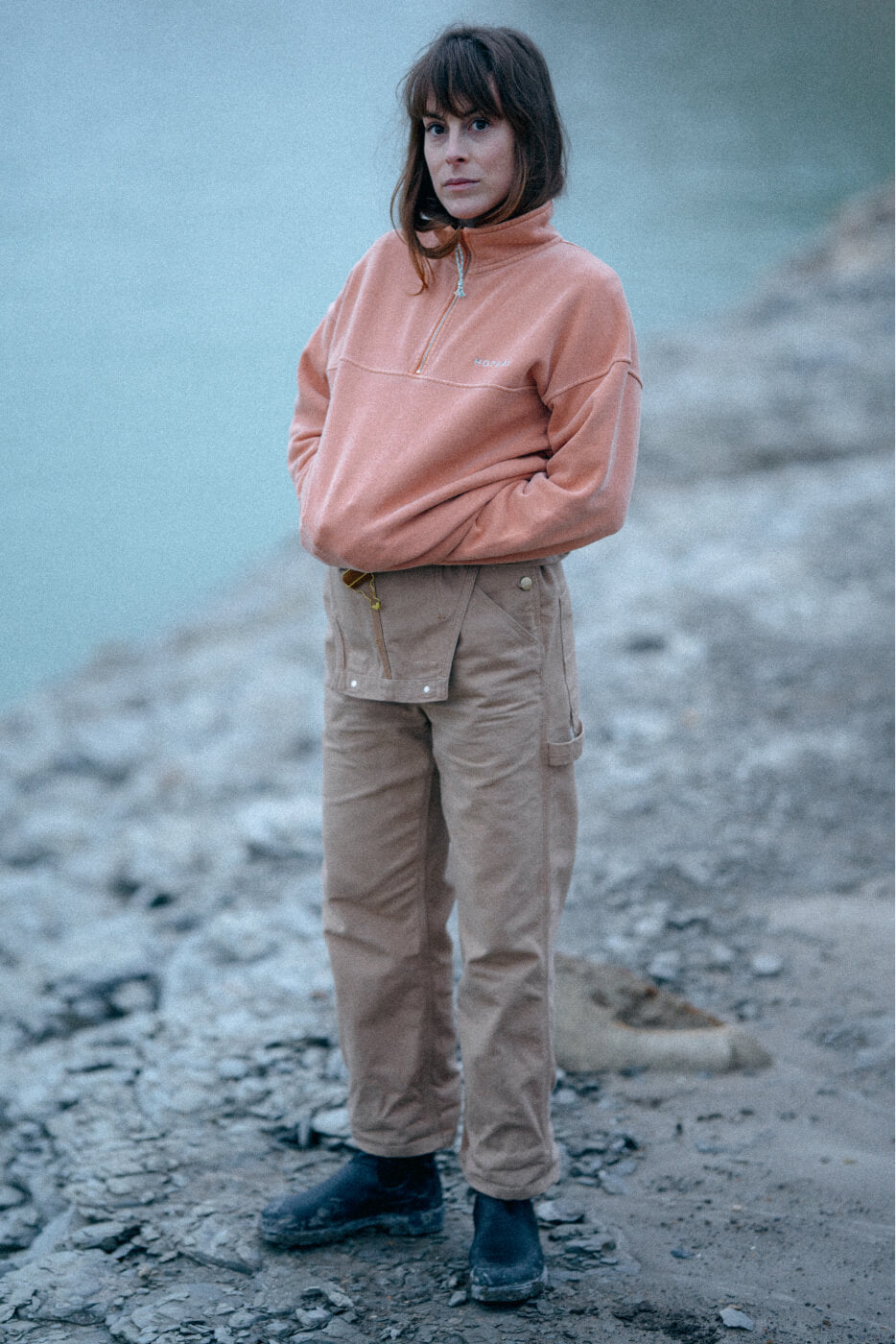 Sweatshirt zippé mixte - Teinture naturelle - Orange Pêche